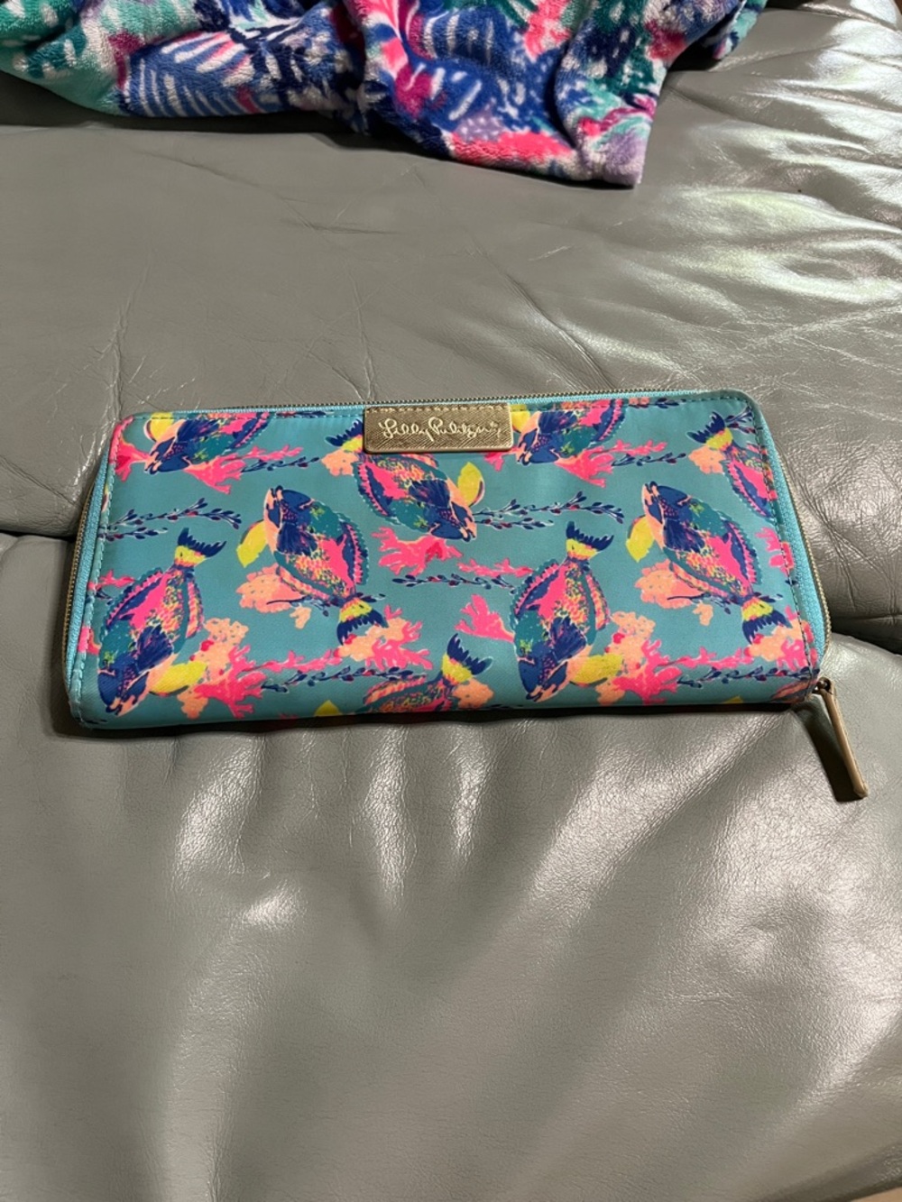 Lilly Pulitzer Teal Floral Zip-Around Women's Wallet